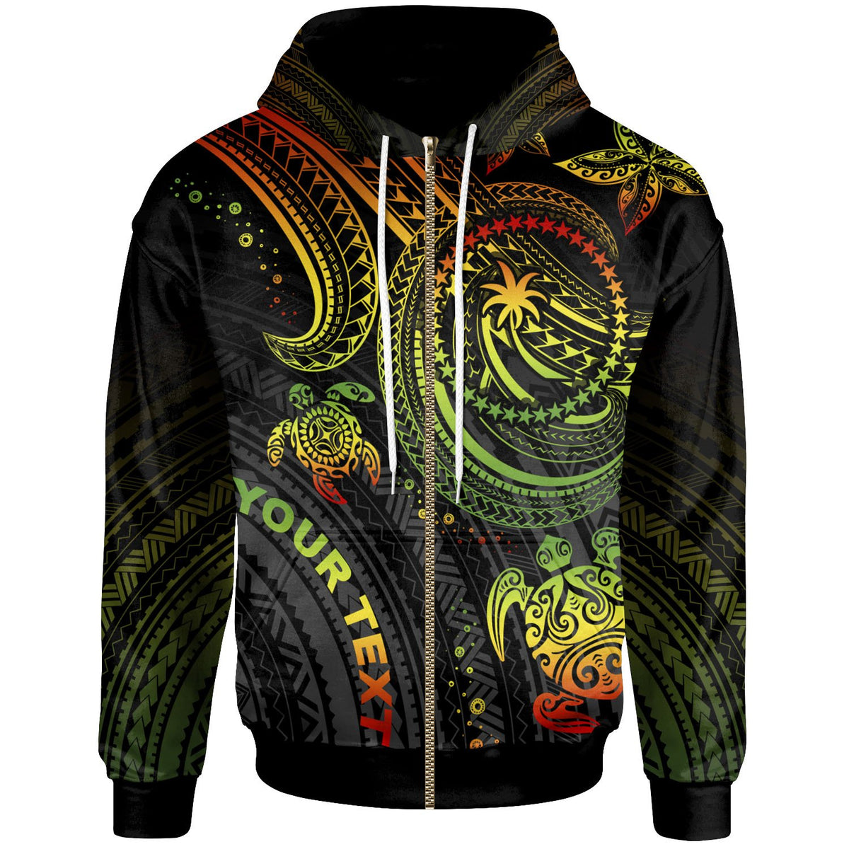 Chuuk Custom Zip up Hoodie Reggae Turtle Unisex Reggae - Polynesian Pride