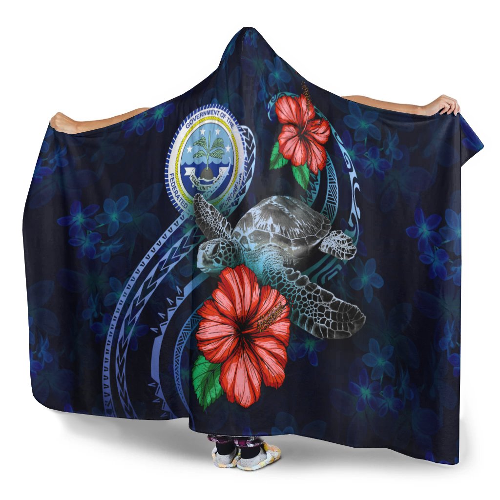 Federated States Of Micronesia Polynesian Hooded Blanket - Blue Turtle Hibiscus - Polynesian Pride