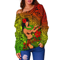 (Custom Personalised) Hawaii Hula Girl Reggae Women Off Shoulder Sweater - LT2 - Polynesian Pride