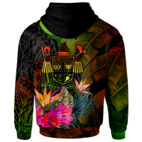 Fiji Polynesian Hoodie Hibiscus and Banana Leaves - Polynesian Pride