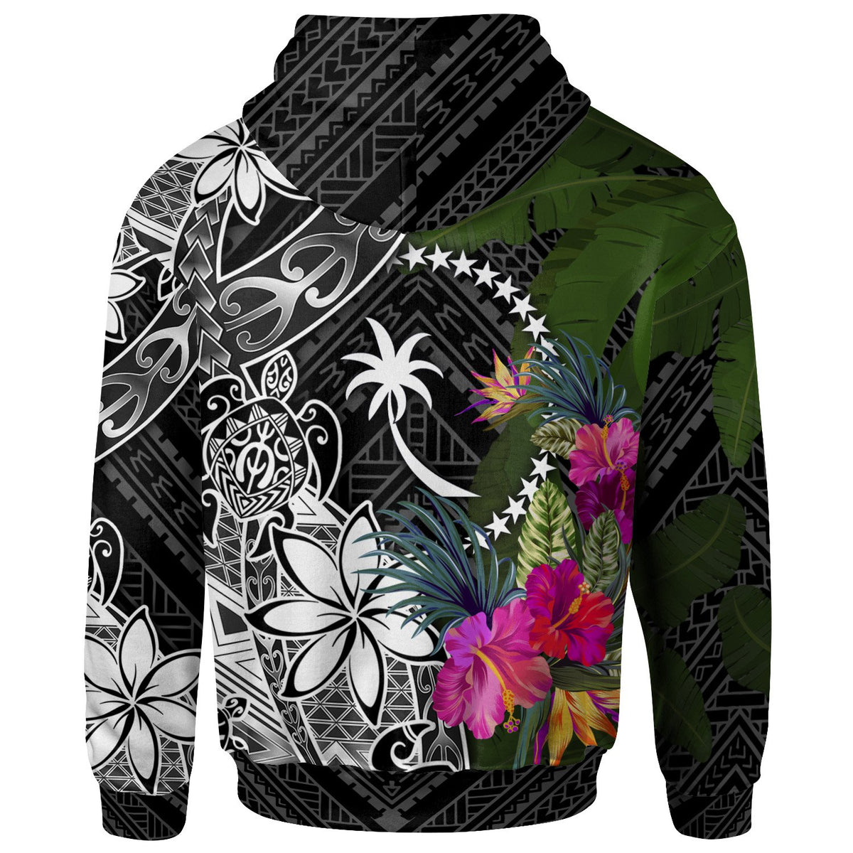 Chuuk Zip up Hoodie Turtle Plumeria Banana Leaf - Polynesian Pride