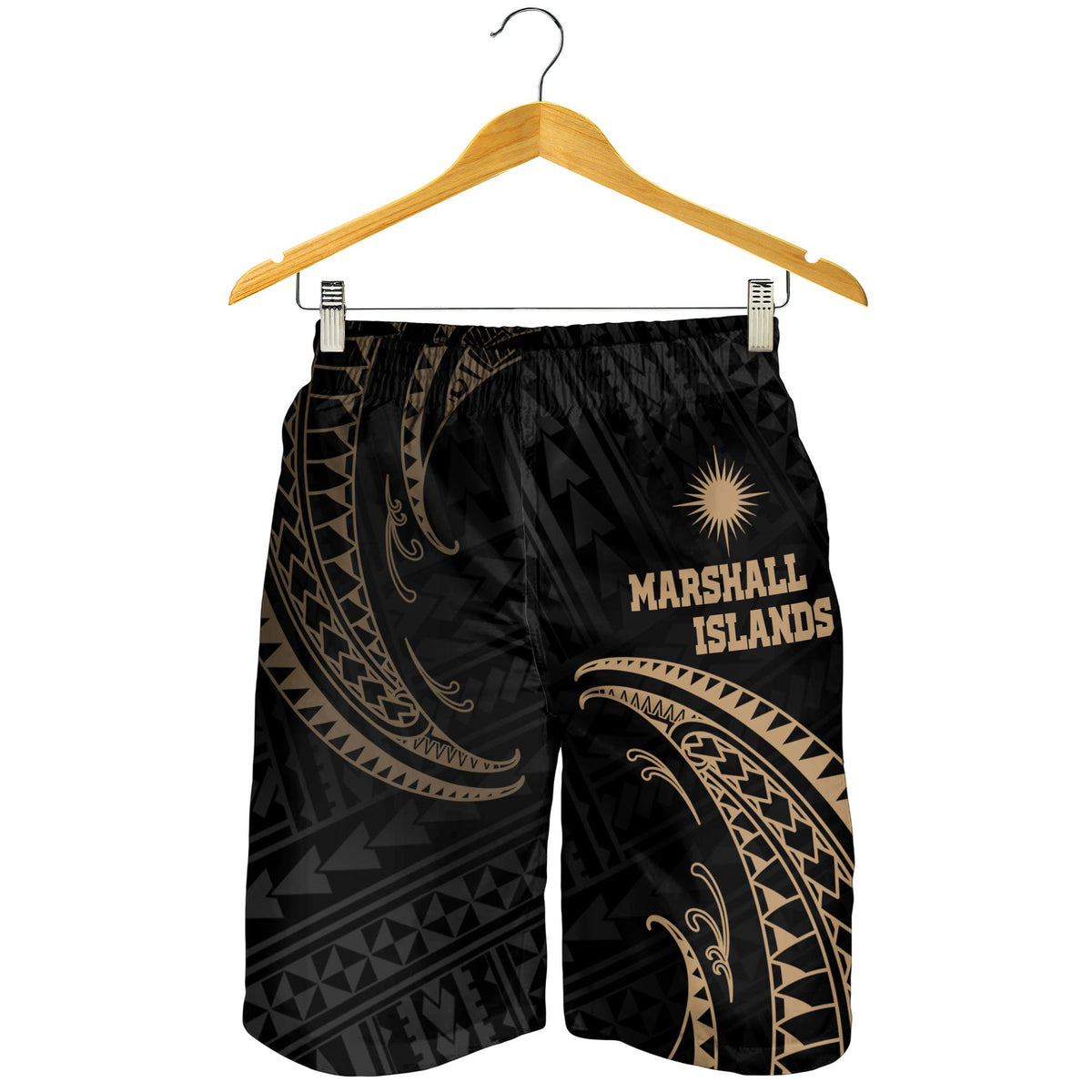 Marshall Islands Polynesian Men's Short - Gold Tribal Wave - Polynesian Pride