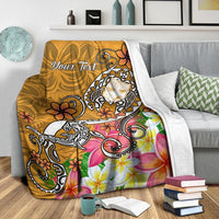 Fiji Custom Personalised Premium Blanket - Turtle Plumeria (Gold) - Polynesian Pride