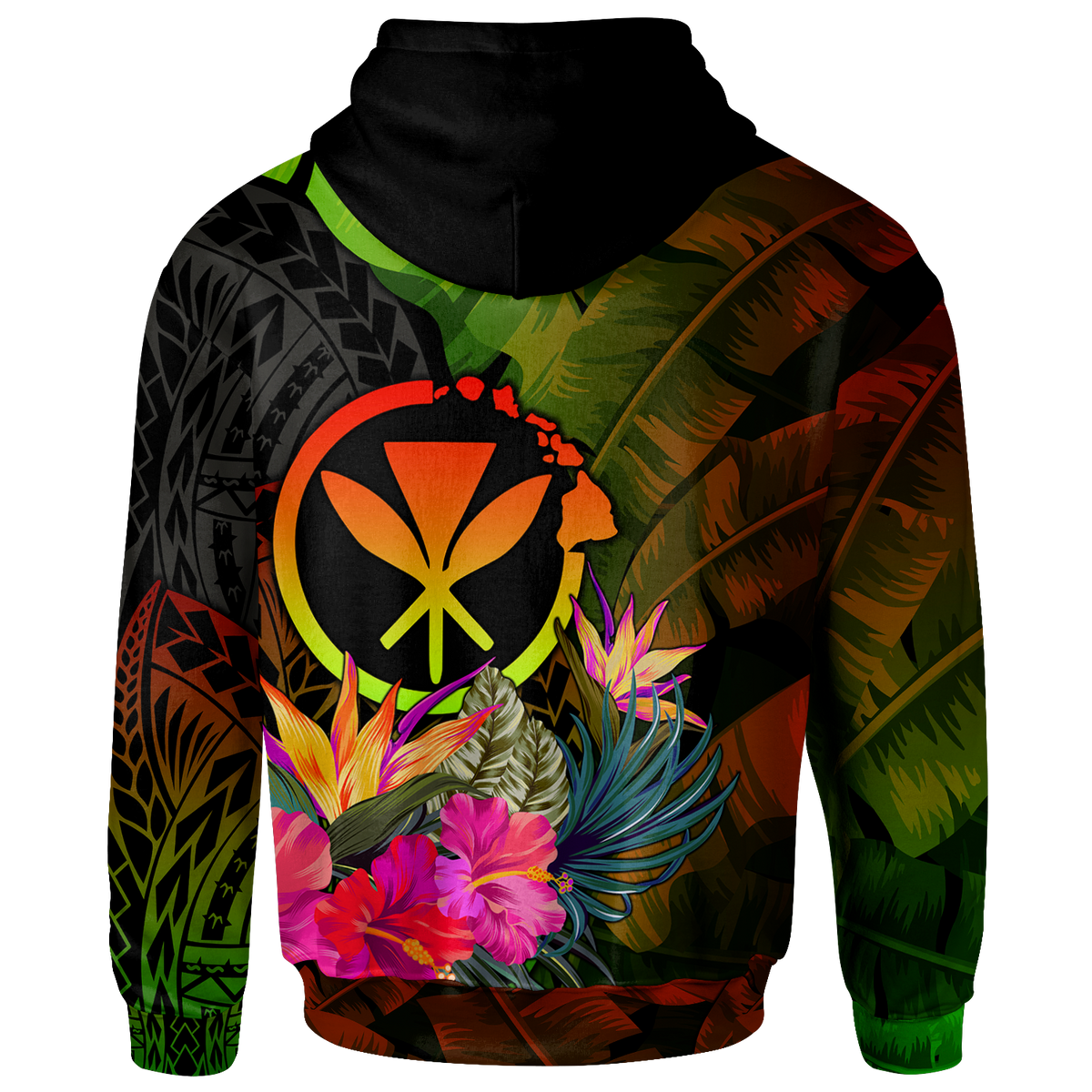 Polynesian Hawaii Kanaka Maoli Polynesian Custom Zip up Hoodie Hibiscus and Banana Leaves - Polynesian Pride
