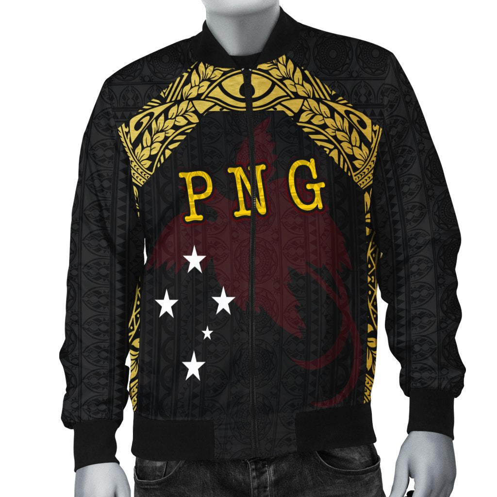 Papua New Guinea Men's Bomber Jacket - Erudite Eye Black Gold - Polynesian Pride