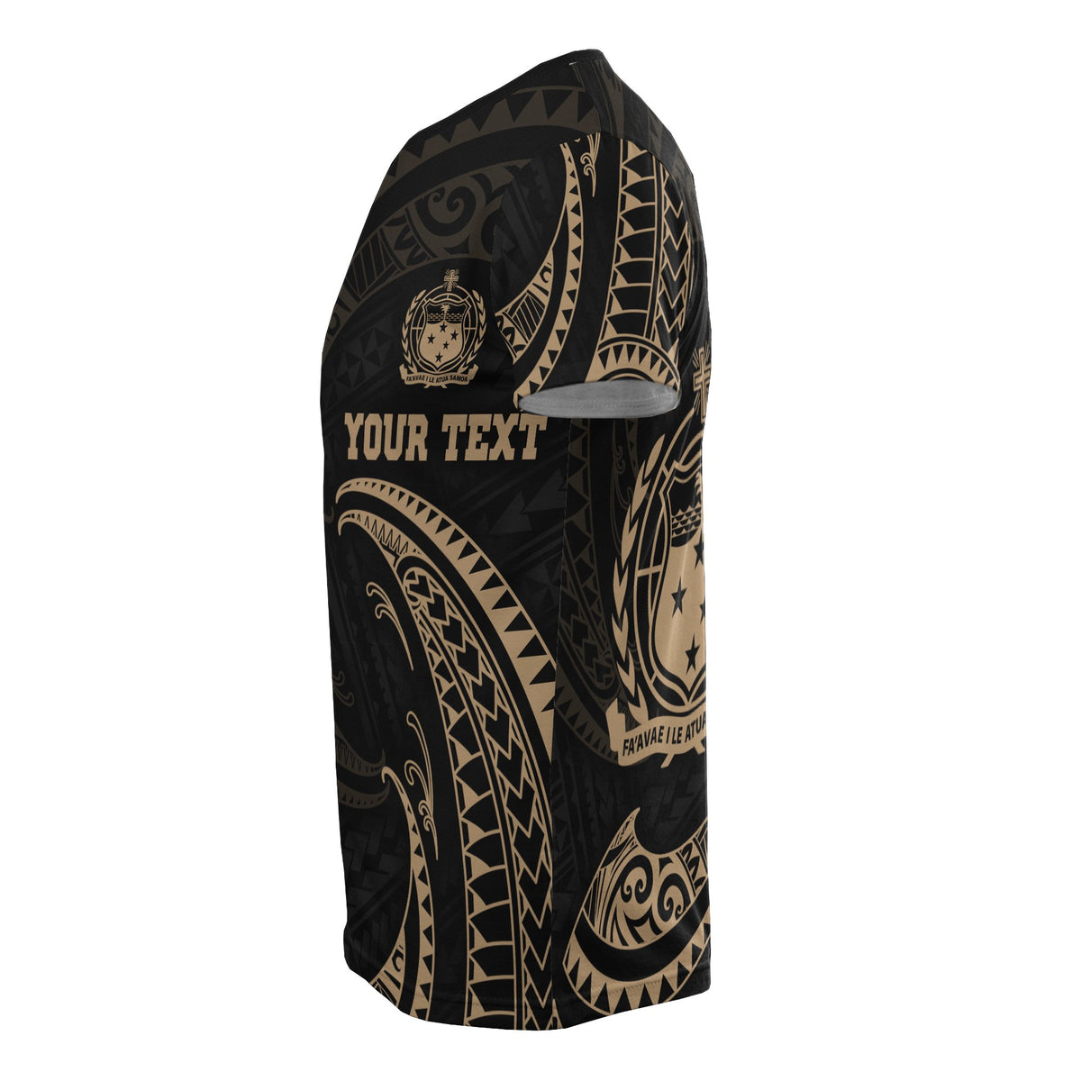 Samoa Polynesian All Over Custom T Shirt Gold Tribal Wave - Polynesian Pride