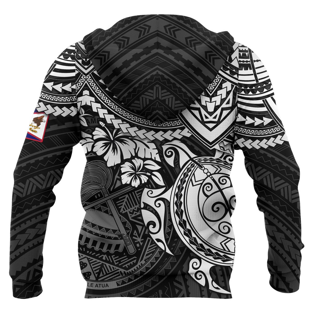 American Samoa Polynesian Hoodie (Zip up) Black Turtle - Polynesian Pride