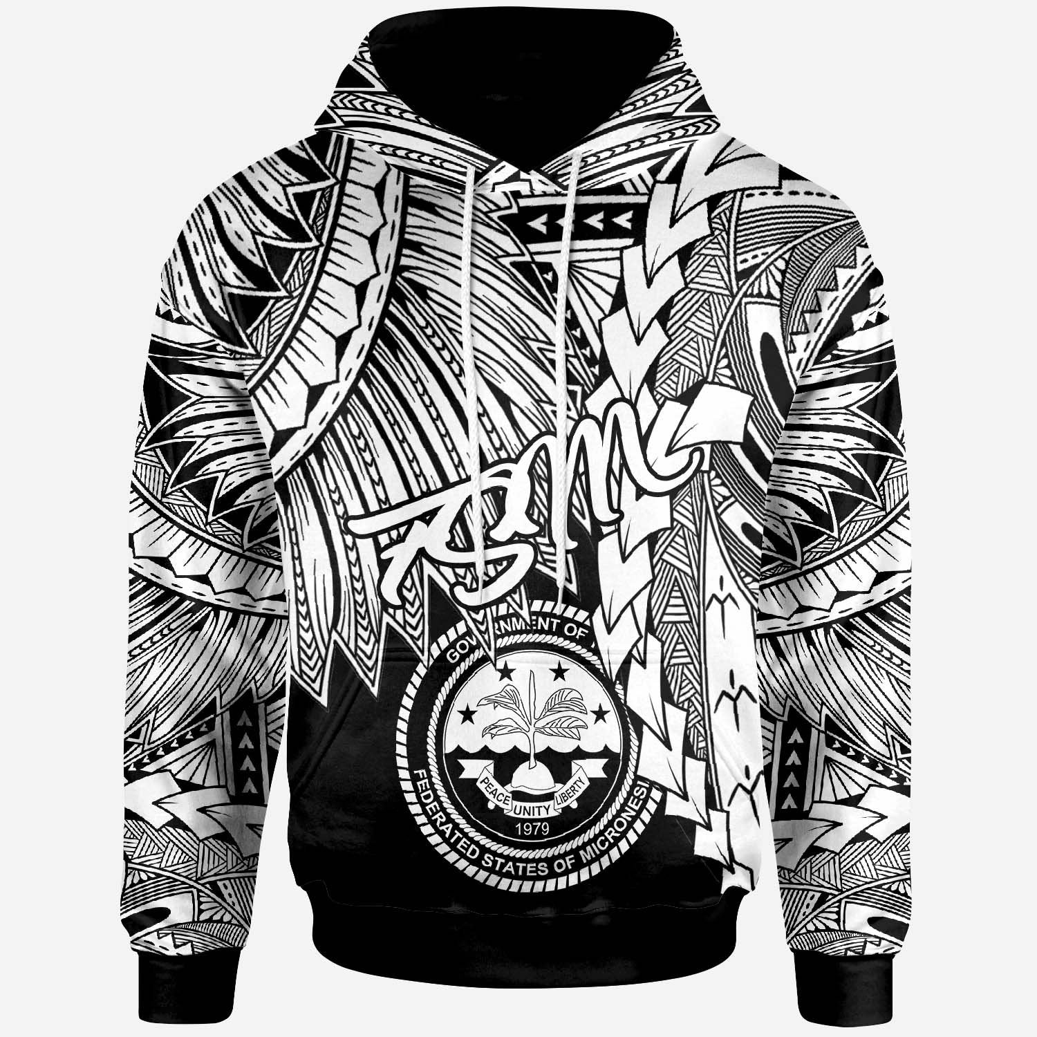 Federated States of Micronesia Polynesian Hoodie Tribal Wave Tattoo White Unisex White - Polynesian Pride