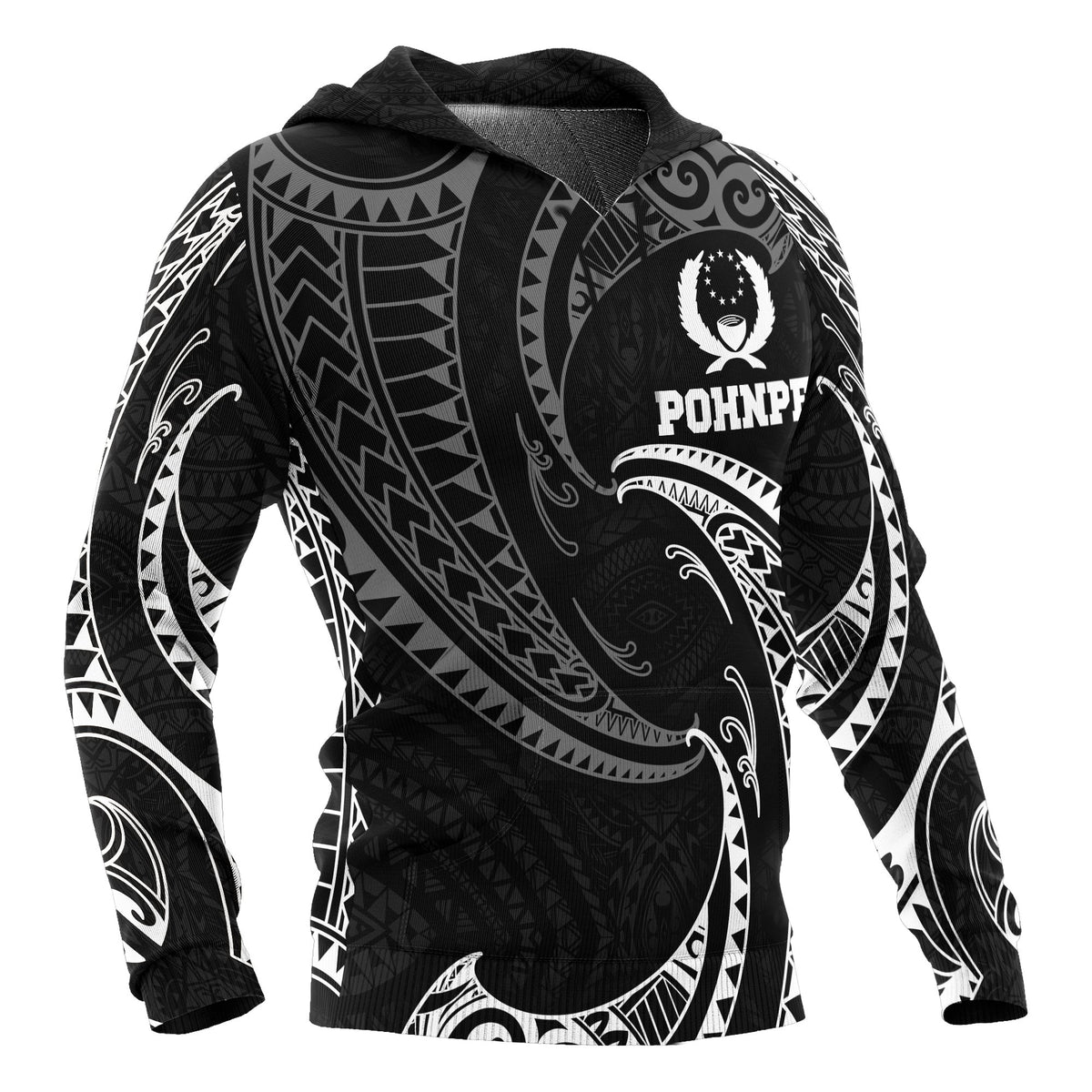 Pohnpei Micronesia Hoodie White Tribal Wave - Polynesian Pride