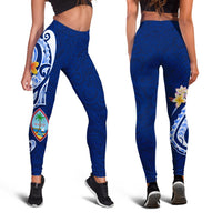 Guam Leggings - Guam Seal Polynesian Patterns Plumeria (Blue) - Polynesian Pride
