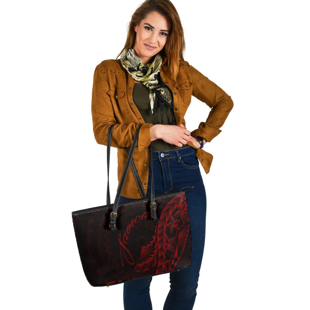 Samoa Leather Tote - Polynesian Pattern Style Red Color - Polynesian Pride