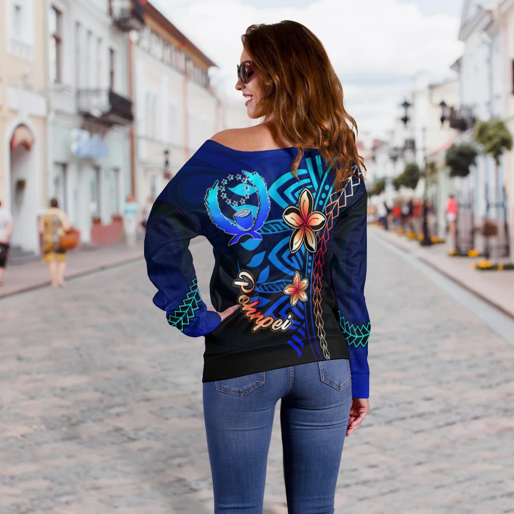 Pohnpei Custom Personalised Women's Off Shoulder Sweater - Vintage Tribal Moutain - Polynesian Pride