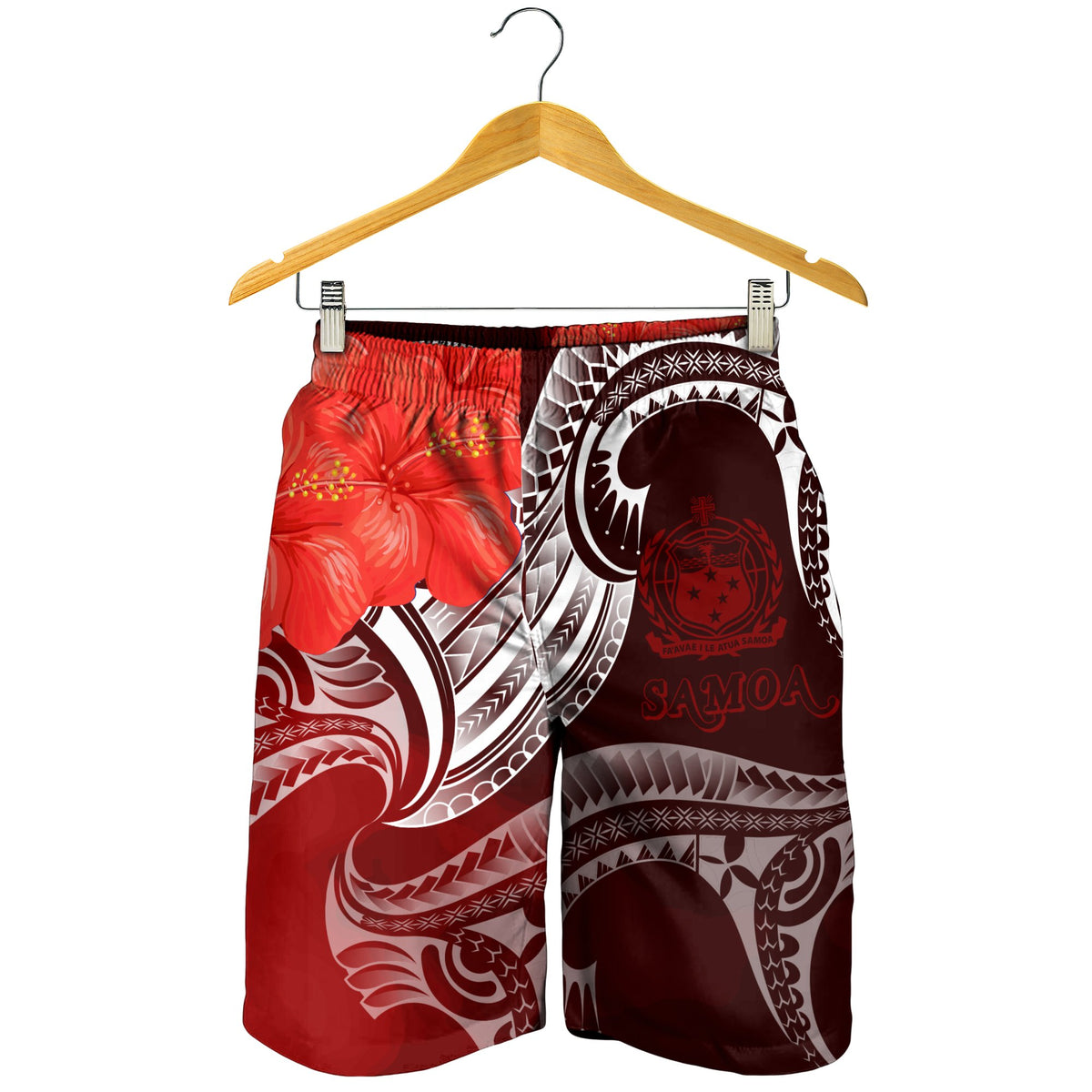 Samoa Men's Shorts - Samoa Seal Wave Style (Red) - Polynesian Pride