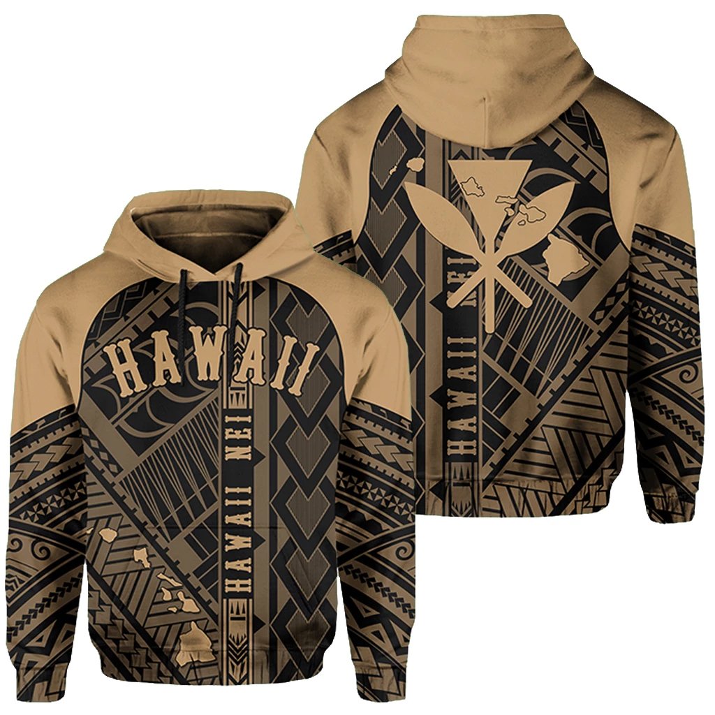 Hawaii Nei Hoodie Polynesian Gold Unisex Blue - Polynesian Pride