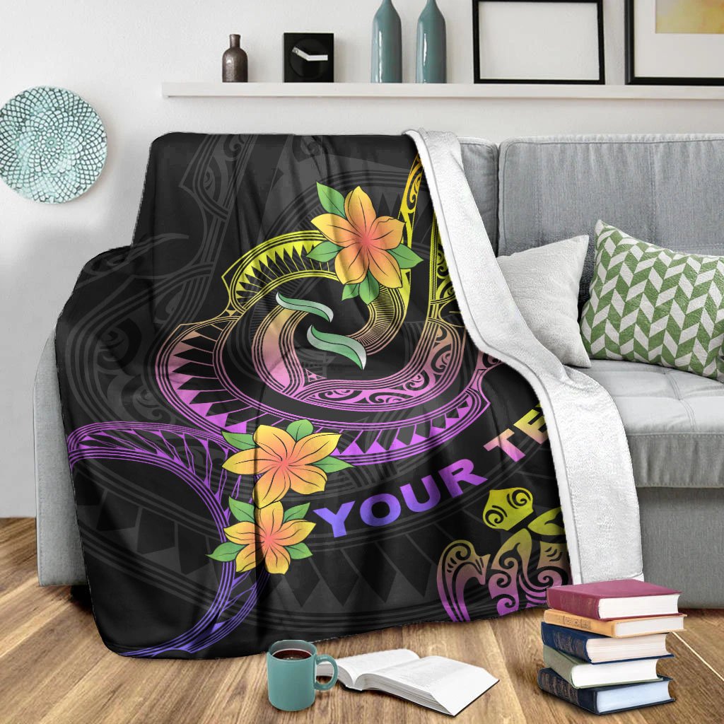 Polynesian Custom Personalised Premium Blanket - Plumeria Flowers with Spiral Patterns - Polynesian Pride