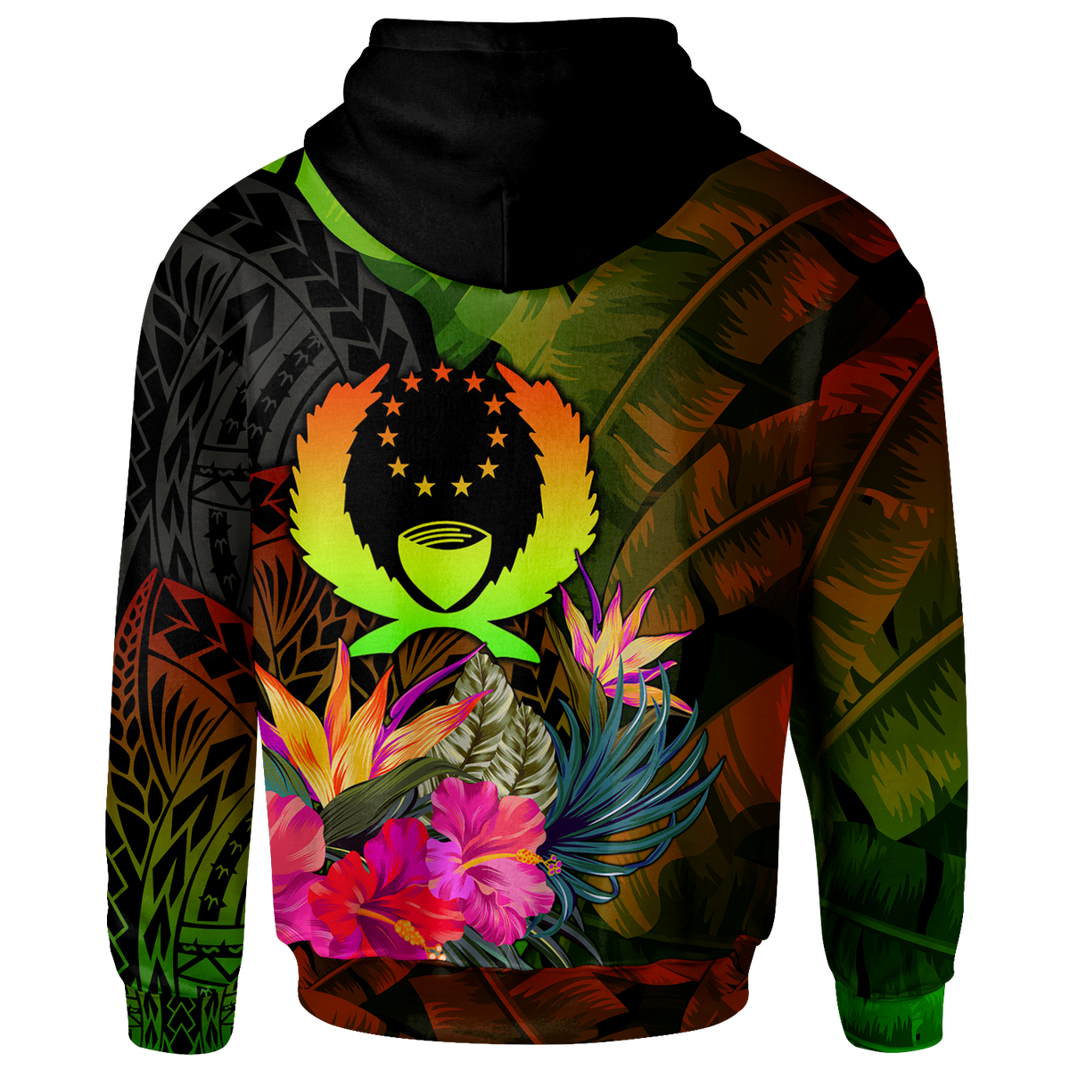 Pohnpei Polynesian Custom Hoodie Hibiscus and Banana Leaves - Polynesian Pride