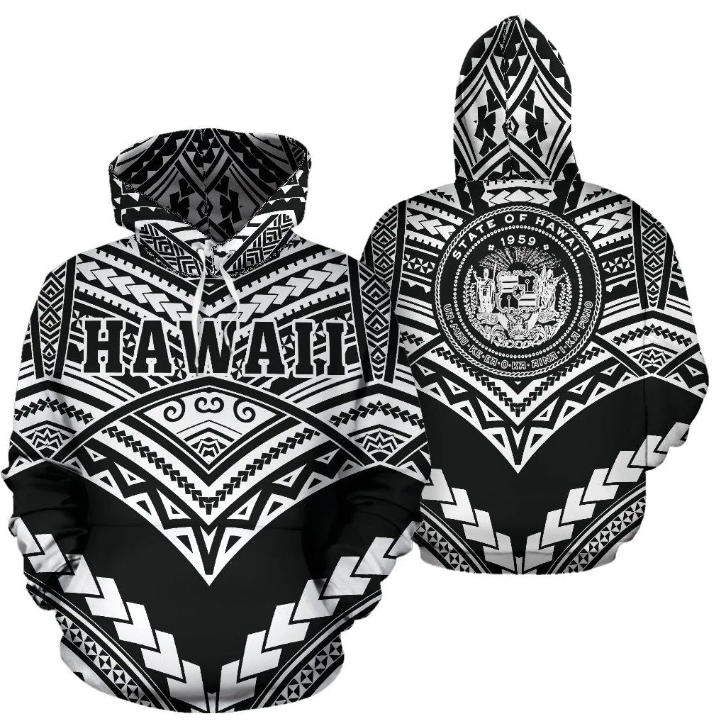 Hawaii Polynesian Tribal Hoodie New Warrior Style White Color Unisex White - Polynesian Pride
