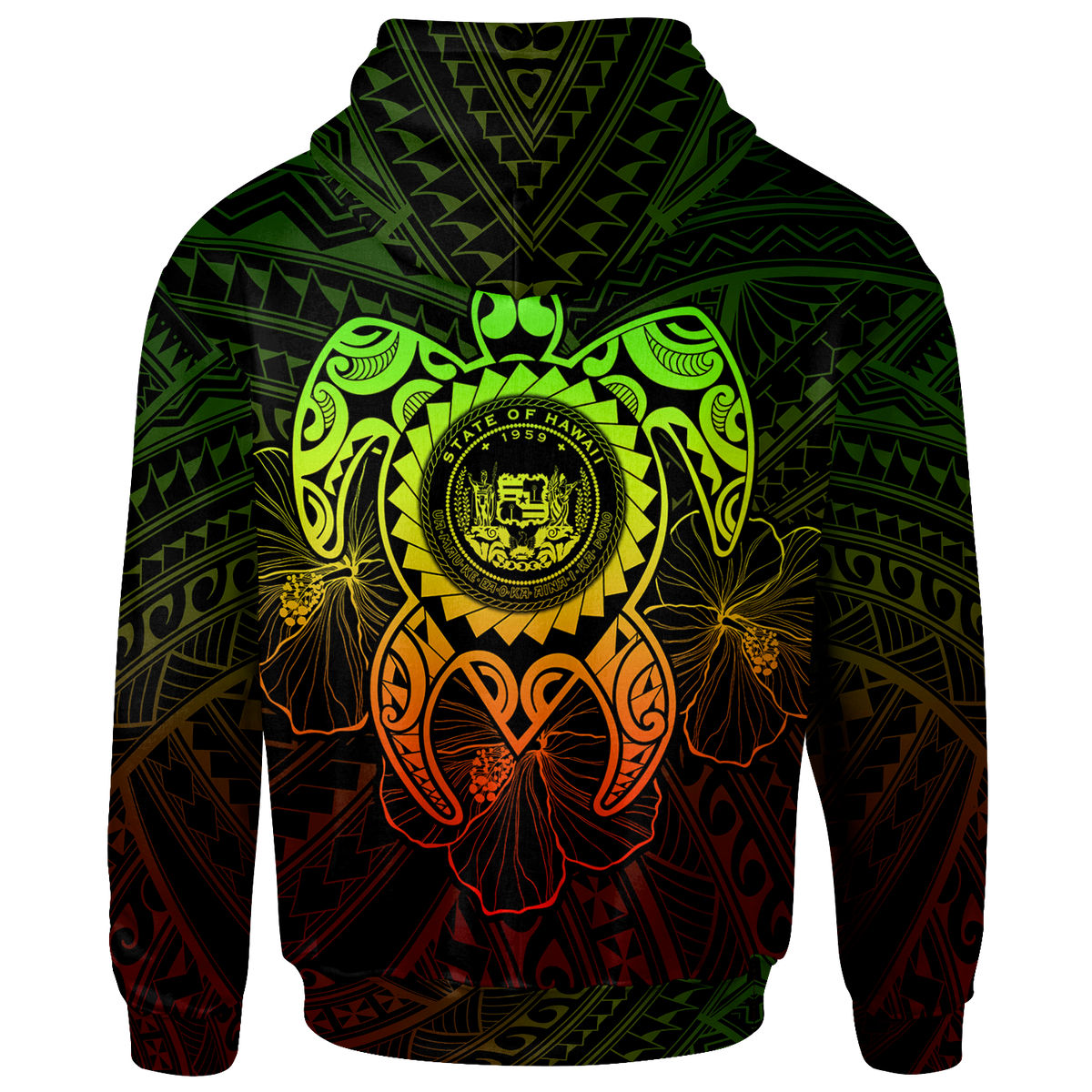 Hawaii Polynesian Custom Hoodie Vintage Polynesian Turtle (Reggae) - Polynesian Pride