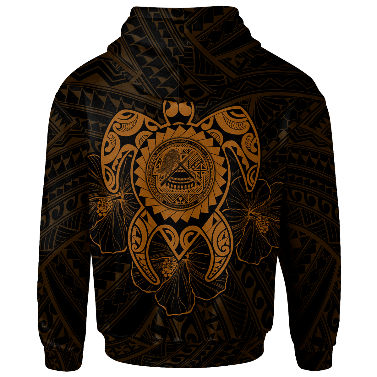 American Samoa Polynesian Custom Hoodie Vintage Polynesian Turtle (Golden) - Polynesian Pride