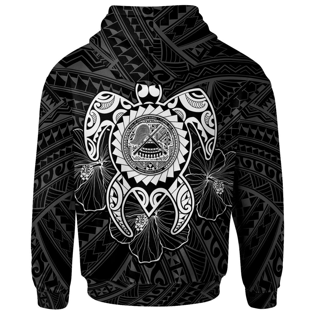 American Samoa Polynesian Custom Zip up Hoodie Vintage Polynesian Turtle (White) - Polynesian Pride
