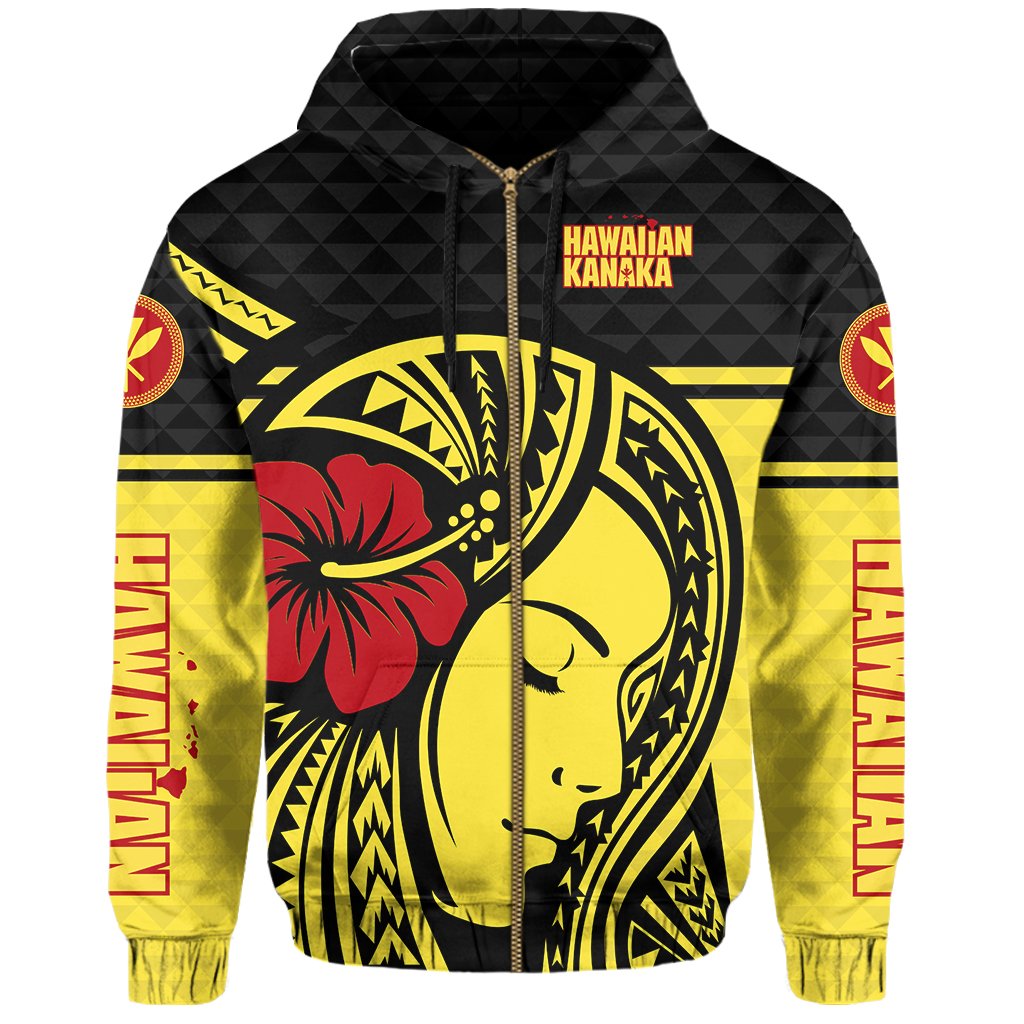Polynesian Kakau Hawaiian Kanaka Maoli Hula Girl Hibiscus Hawaii Zip Hoodie - Polynesian Pride