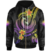 Marshall Islands Custom Zip up Hoodie Plumeria Flowers with Spiral Patterns Unisex Black - Polynesian Pride