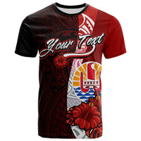 Tahiti Polynesian Custom T Shirt Coat of Arm With Hibiscus Unisex Red - Polynesian Pride