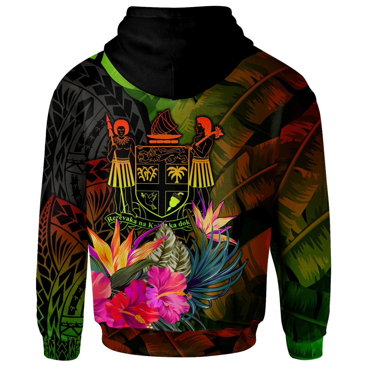 Fiji Polynesian Custom Zip up Hoodie Hibiscus and Banana Leaves - Polynesian Pride