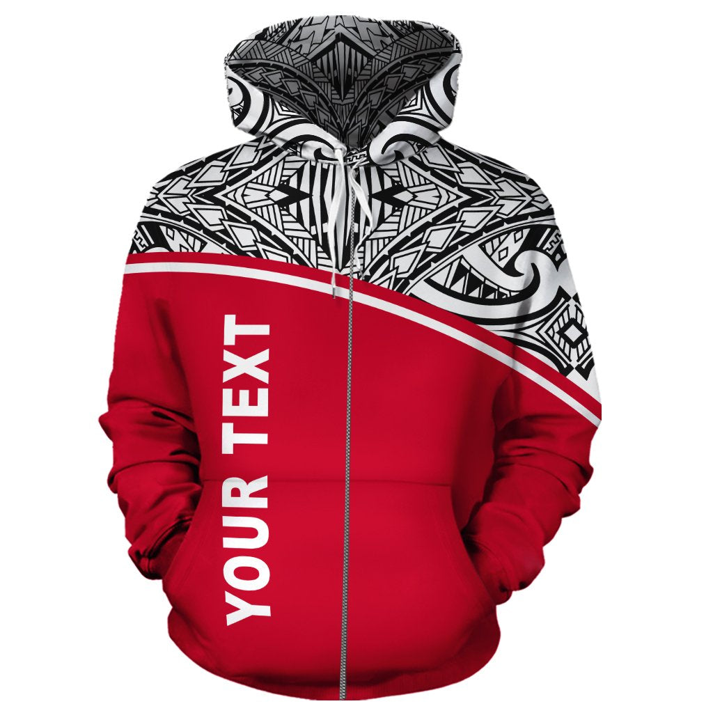 Wallis and Futuna Polynesian Custom Zip up Hoodie Red Curve - Polynesian Pride