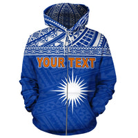 Marshall Islands Polynesian Custom Zip up Hoodie Blue - Polynesian Pride