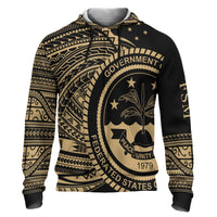 Federated States of Micronesia Hoodie Micronesia Gold Patterns With Coat of Arms Unisex Black - Polynesian Pride