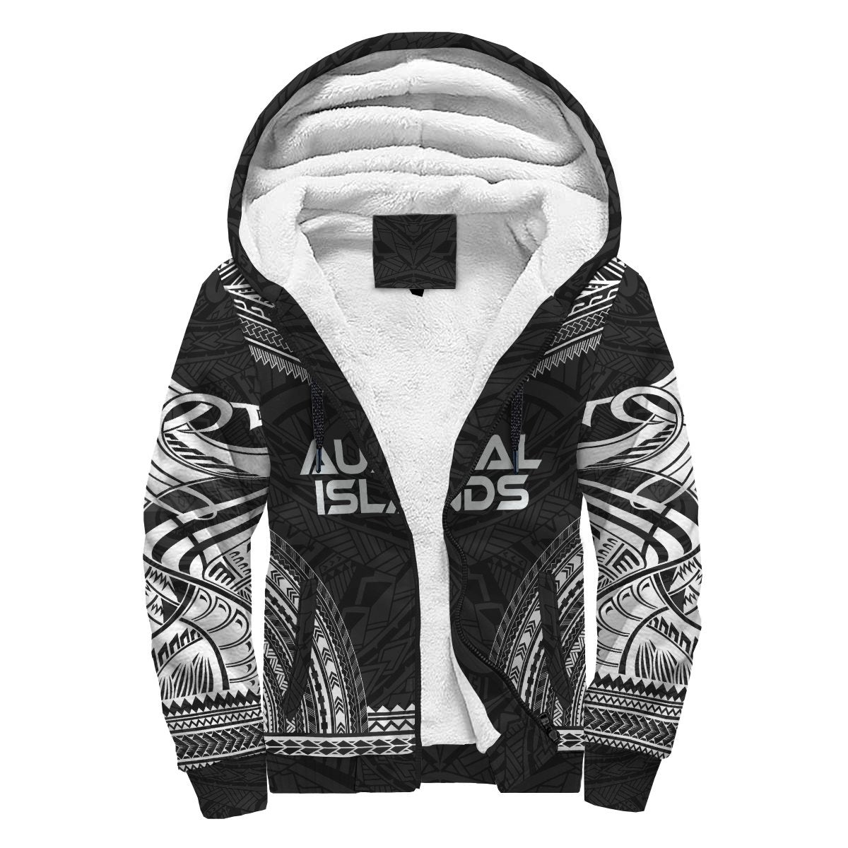 Austral Islands Sherpa Hoodie - Polynesian Chief Black Version Black - Polynesian Pride