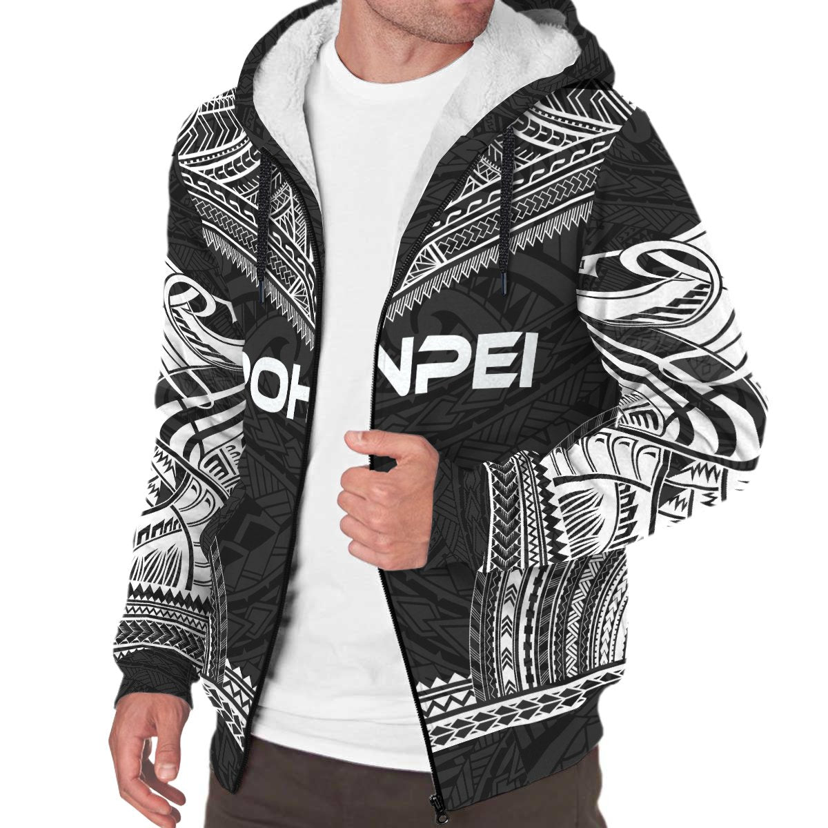 Pohnpei Sherpa Hoodie - Polynesian Chief Black Version - Polynesian Pride