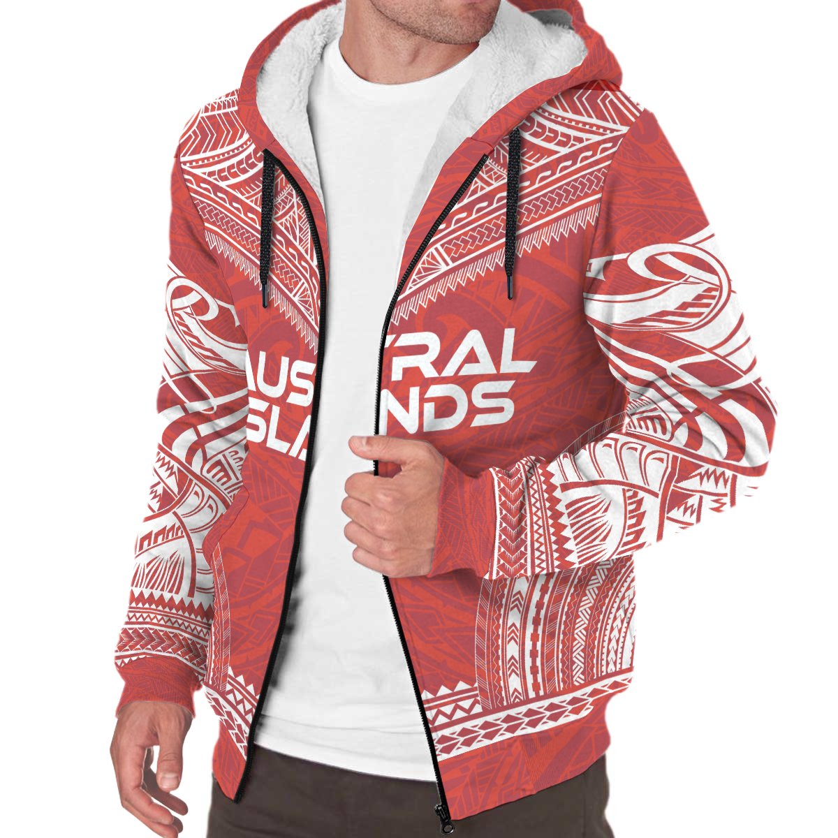 Austral Islands Sherpa Hoodie - Polynesian Chief Flag Version - Polynesian Pride