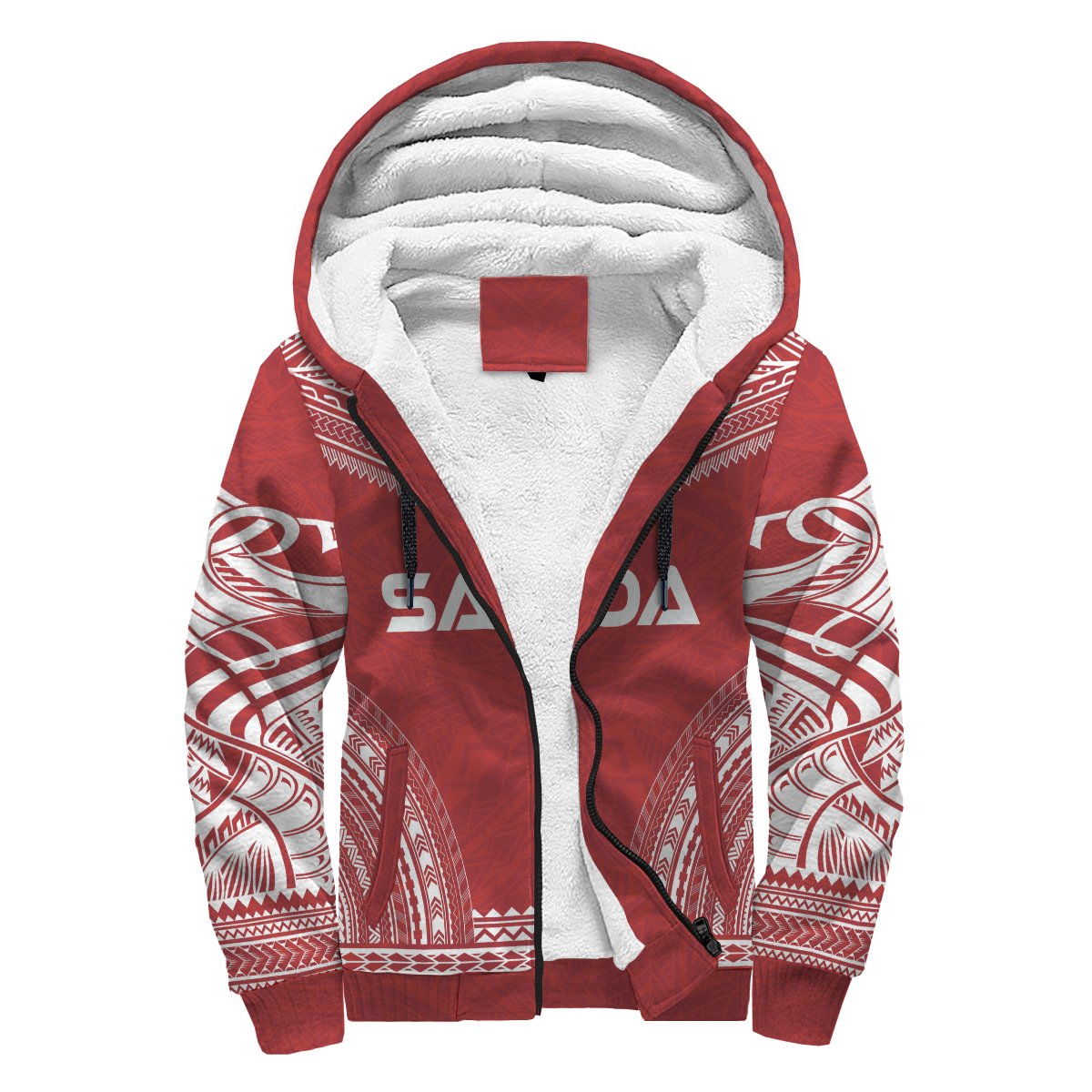 Samoa Sherpa Hoodie - Polynesian Chief Flag Version Red - Polynesian Pride