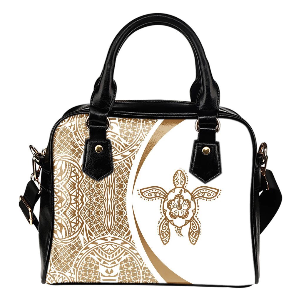 Hawaii Turtle Polynesian Shoulder Handbag - Circle Style Gold And White One Size White - Polynesian Pride