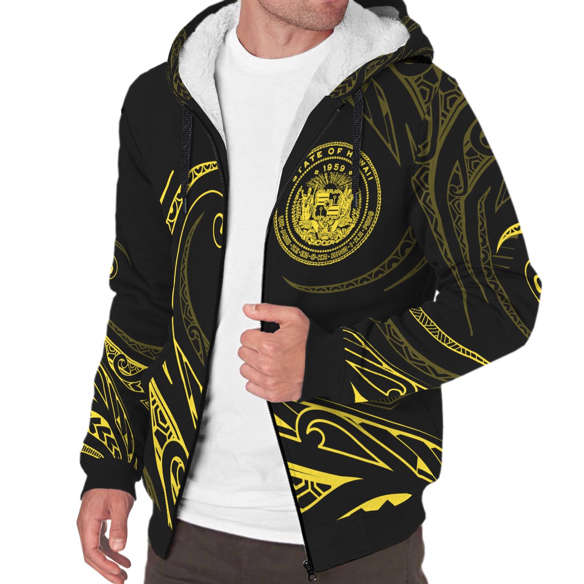 Hawaii Sherpa Hoodie - Frida Style - Yellow - Polynesian Pride