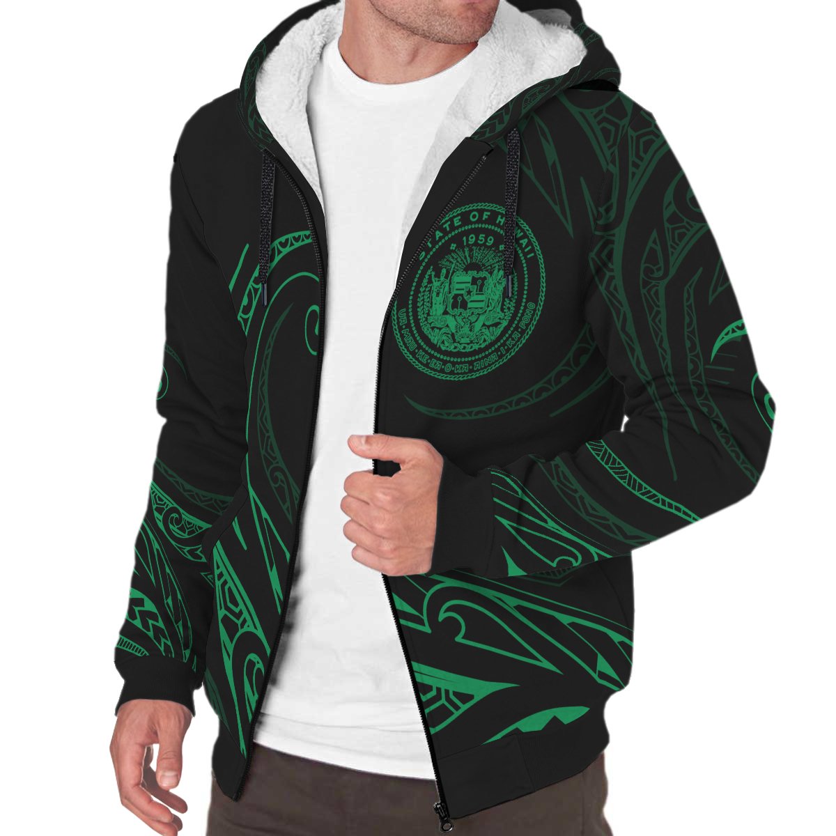 Hawaii Sherpa Hoodie - Frida Style - Green - Polynesian Pride