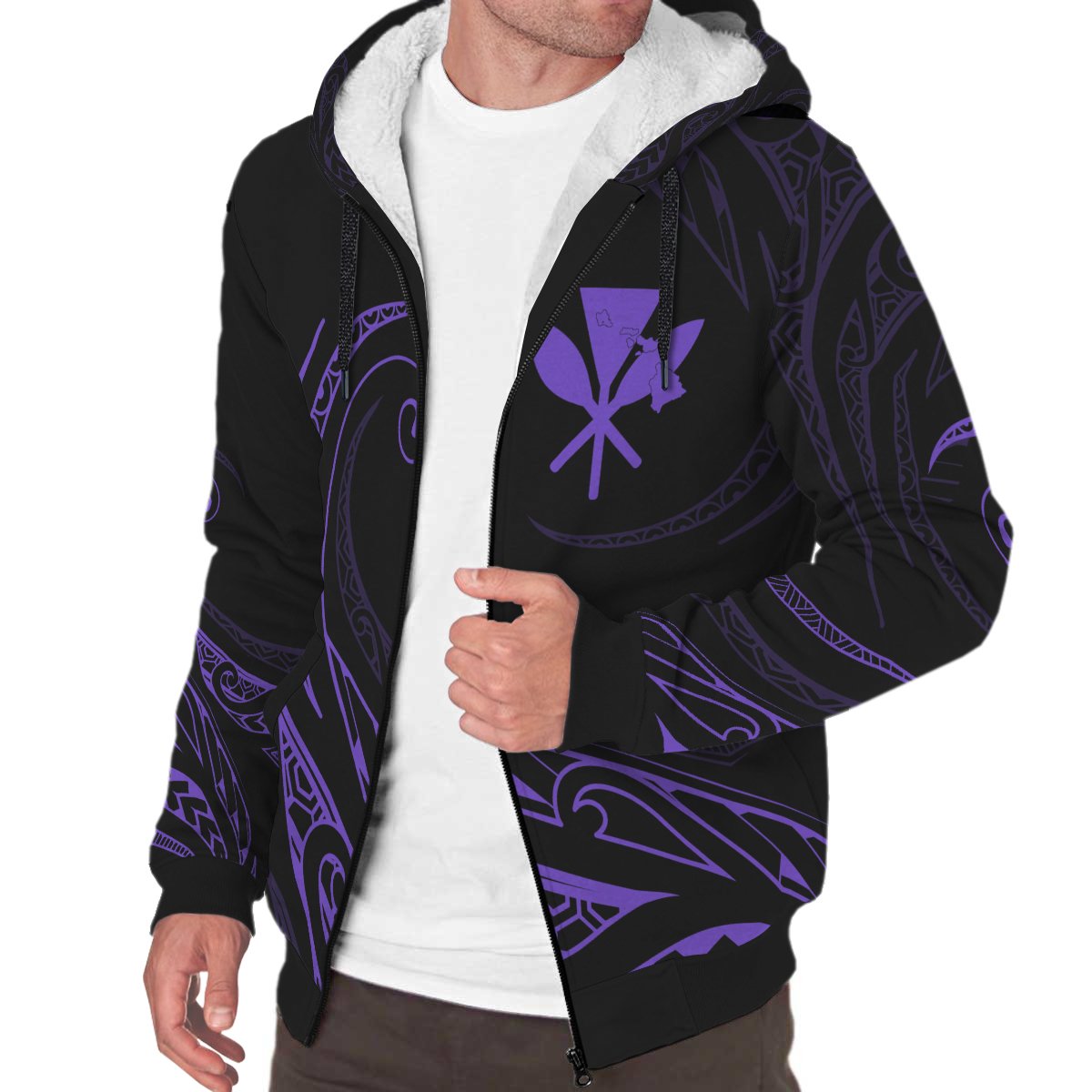 Kanaka Sherpa Hoodie - Frida Style - Purple - Polynesian Pride