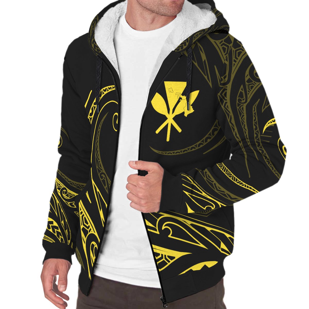 Kanaka Sherpa Hoodie - Frida Style - Yellow - Polynesian Pride