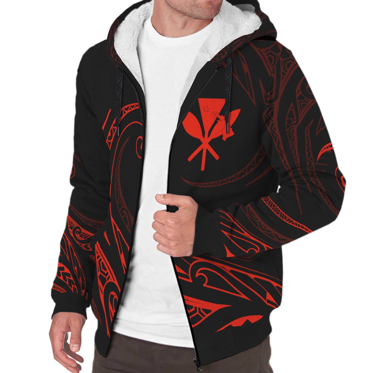 Kanaka Sherpa Hoodie - Frida Style - Red - Polynesian Pride