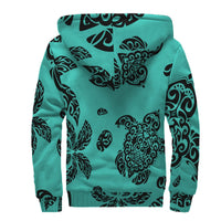 Polynesian Turtle Palm And Sea Pebbles Hawaii Sherpa Hoodie Turquoise - Polynesian Pride
