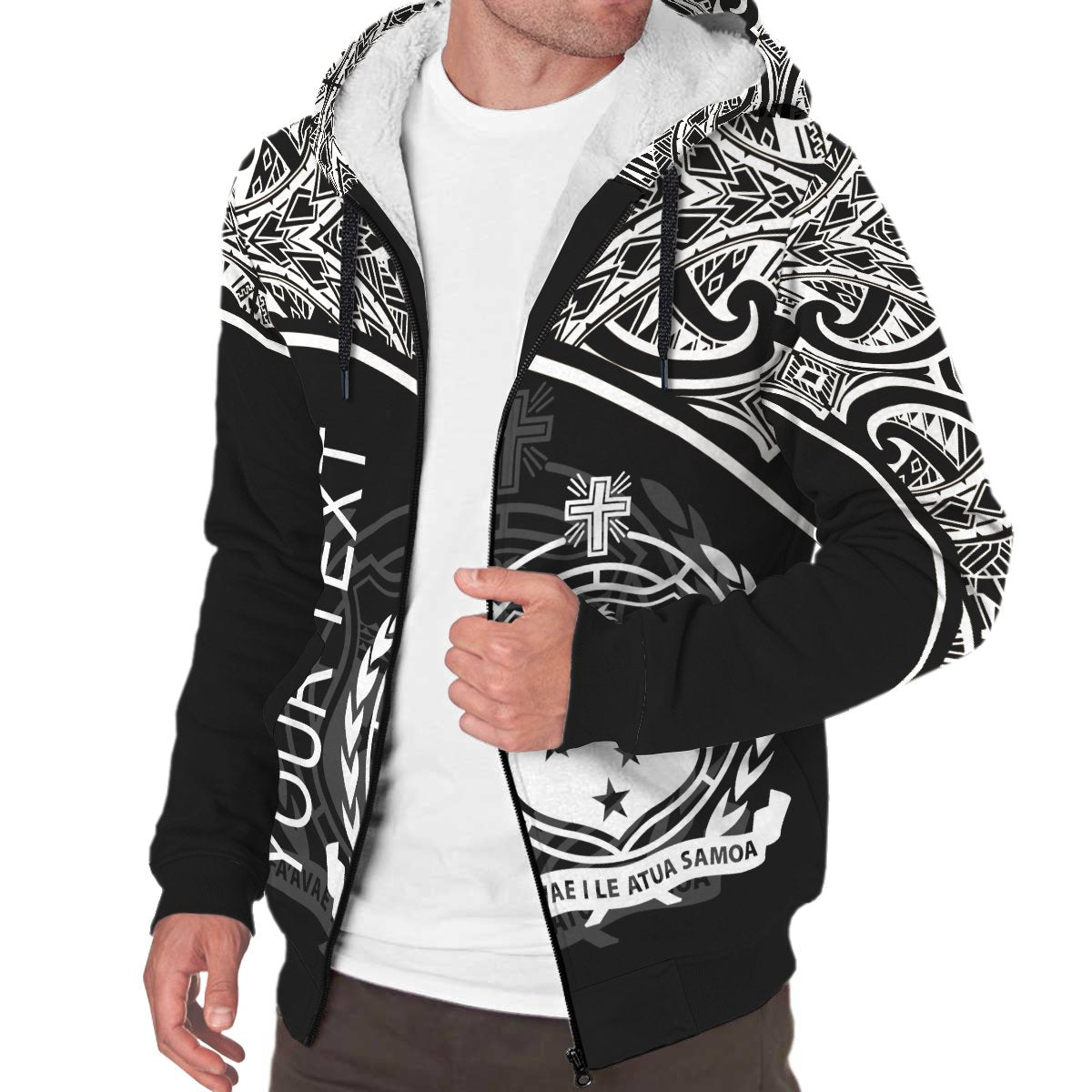 Samoa Personalised Custom Polynesian Sherpa Hoodie - Curve Black - Polynesian Pride