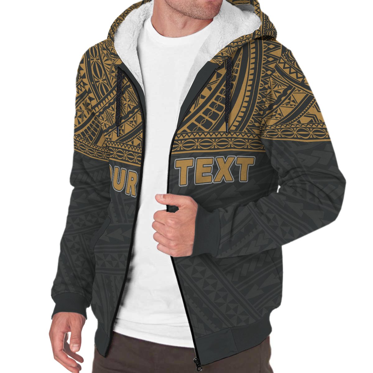 Fiji Polynesian Personalised Custom Sherpa Hoodie - Gold Horizontal - Polynesian Pride