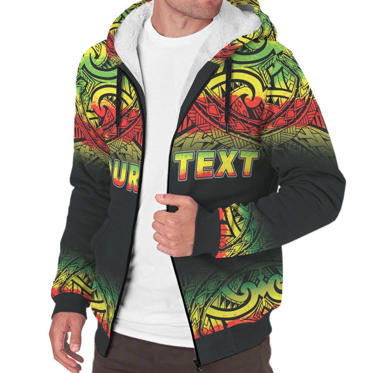 Northern Mariana Islands Polynesian Personalised Custom Sherpa Hoodie - Reggae Fog - Polynesian Pride