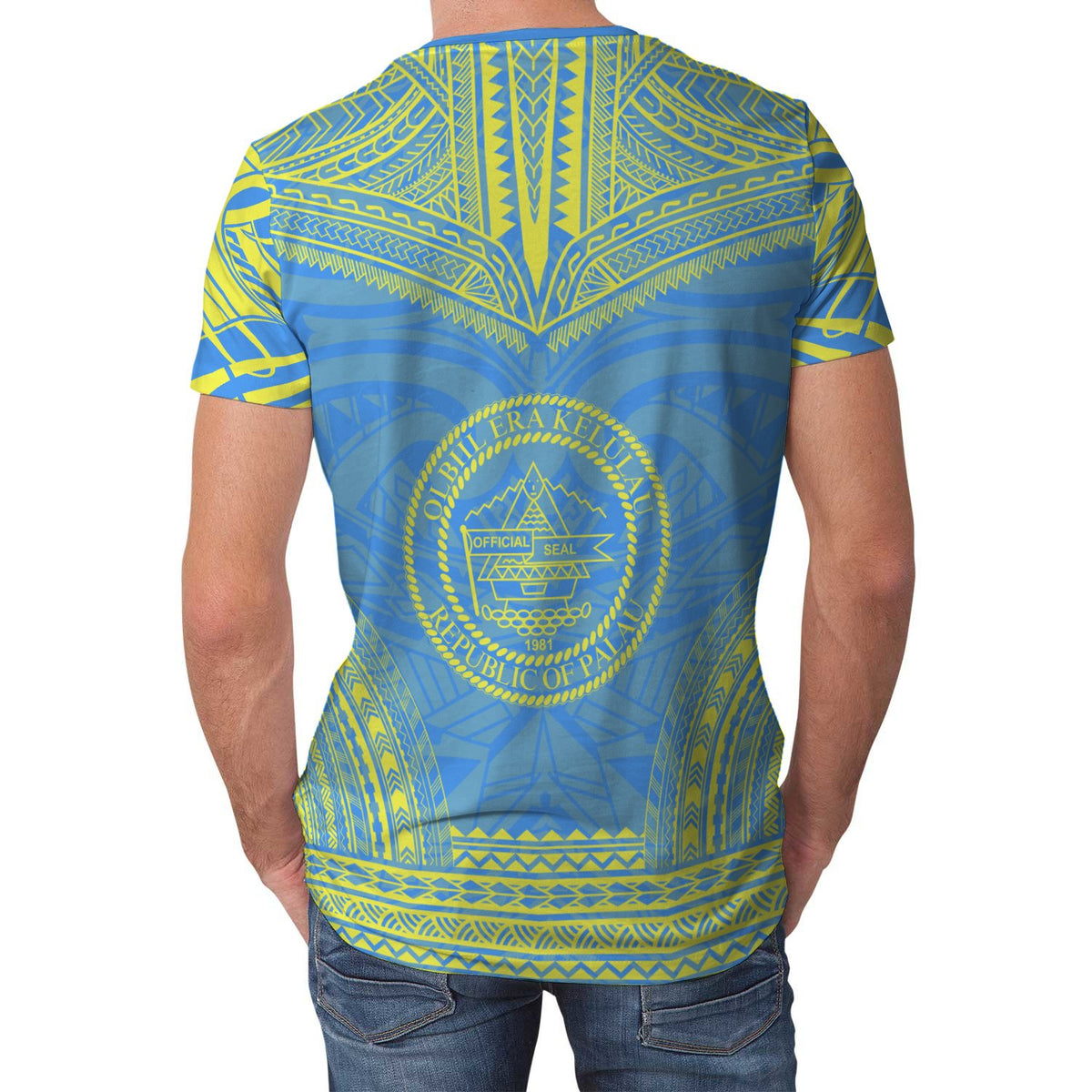 Palau Unisex T Shirt Palau Polynesian Chief Light Blue Version - Polynesian Pride