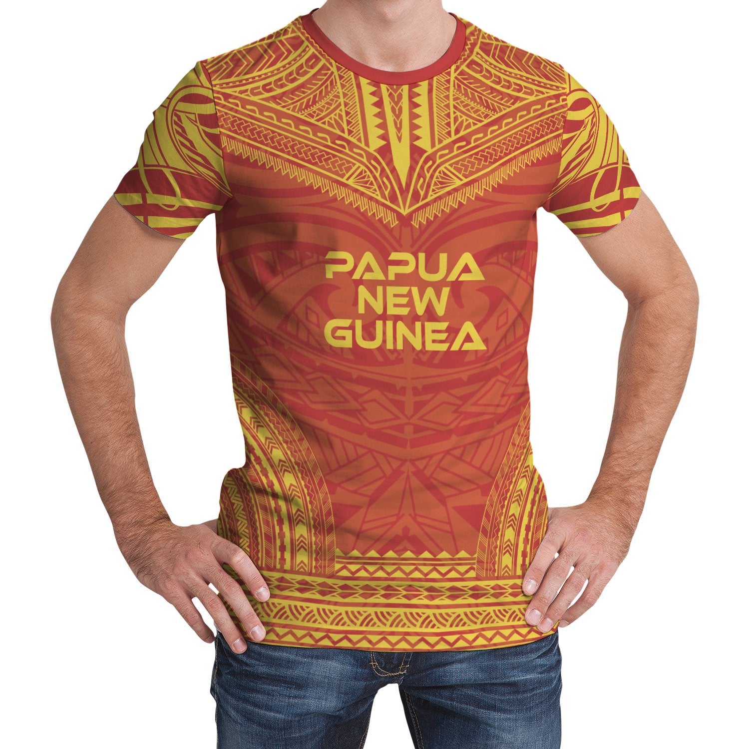 Papua New Guinea Unisex T Shirt Papua New Guinea Polynesian Chief Yellow Red Version Unisex Orange - Polynesian Pride