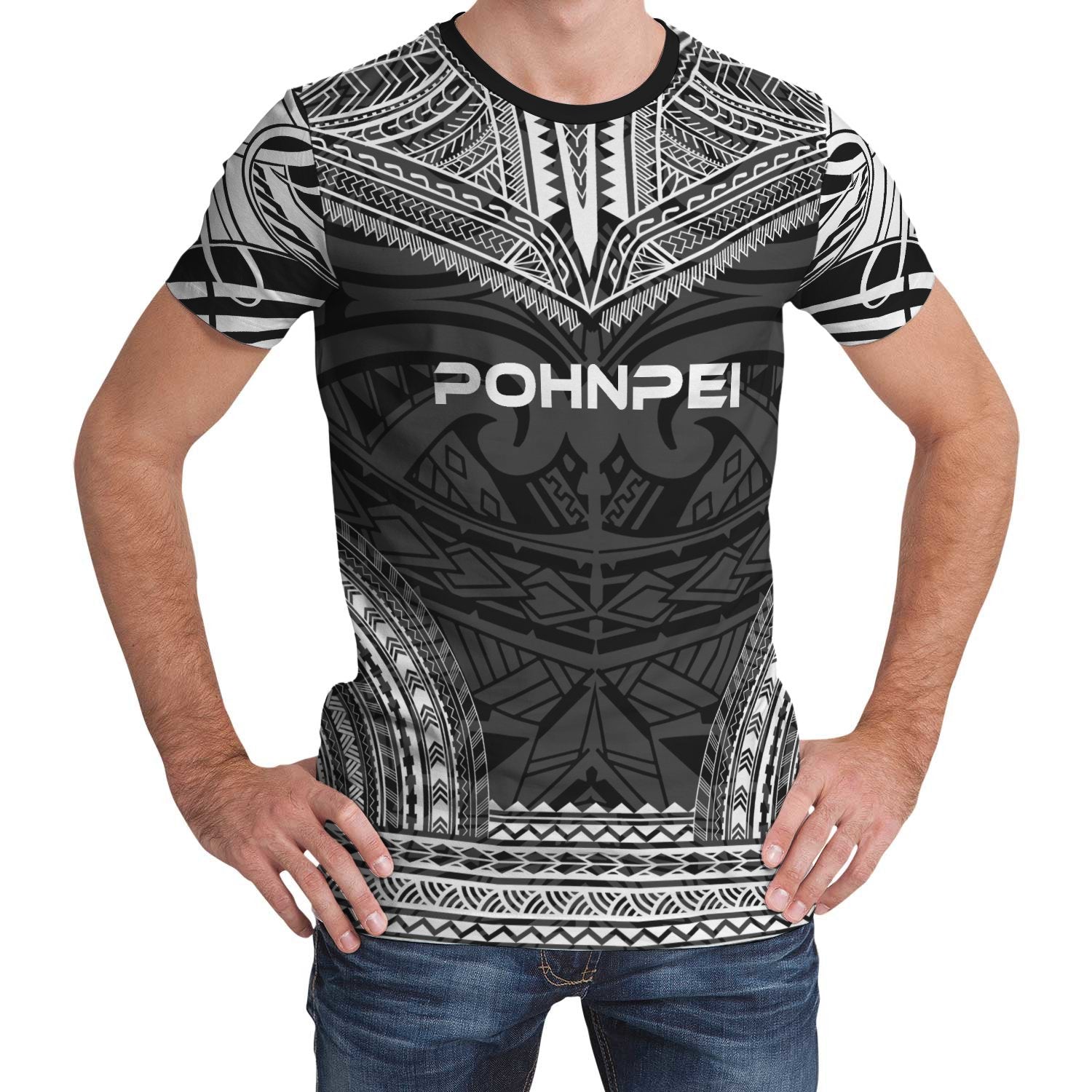 Pohnpei Unisex T Shirt Pohnpei Polynesian Chief Black Version Unisex Black - Polynesian Pride