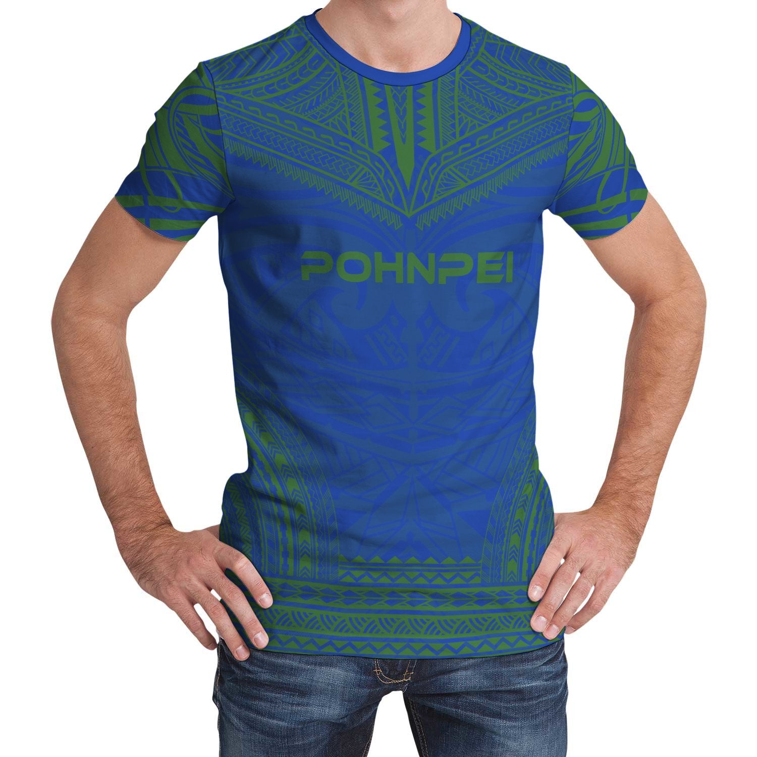 Pohnpei Unisex T Shirt Pohnpei Polynesian Chief Green Version Unisex Blue - Polynesian Pride