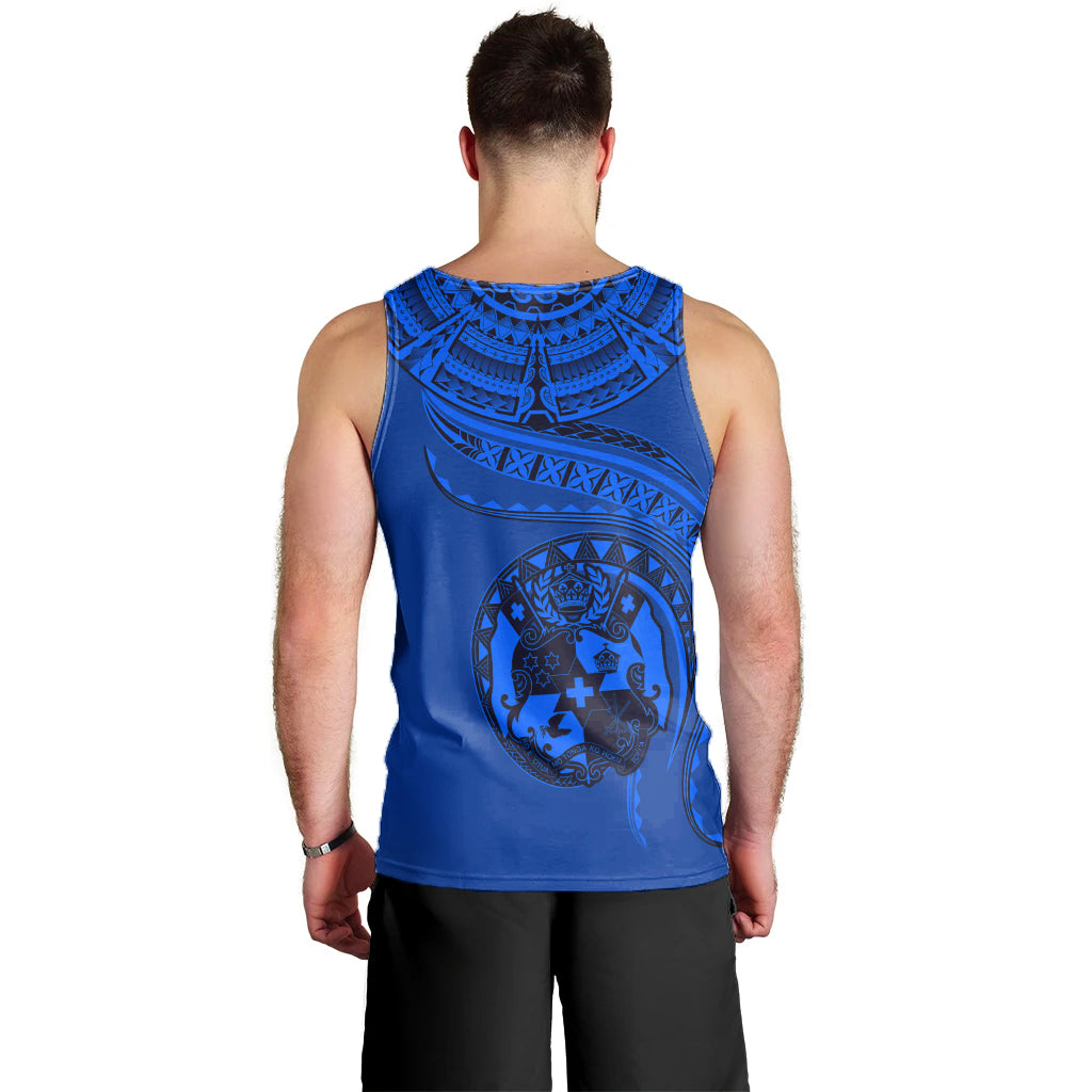 (TOKO OFA) Tonga Polynesian Men Tank Top - Tonga Waves Blue Black LT13 - Polynesian Pride